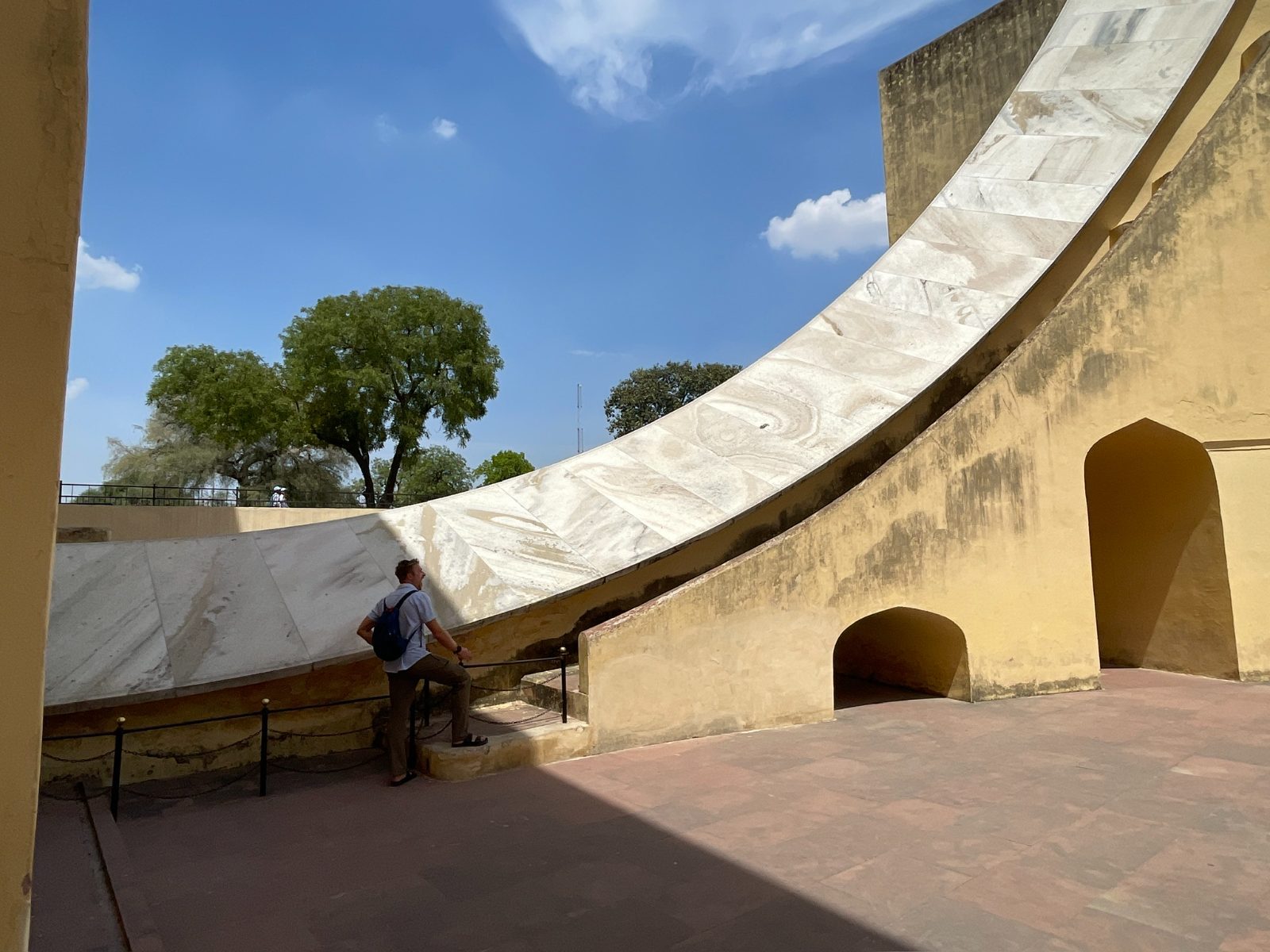 Jer telling the time at the worlds largest stone sundial at Jantar Manta.
